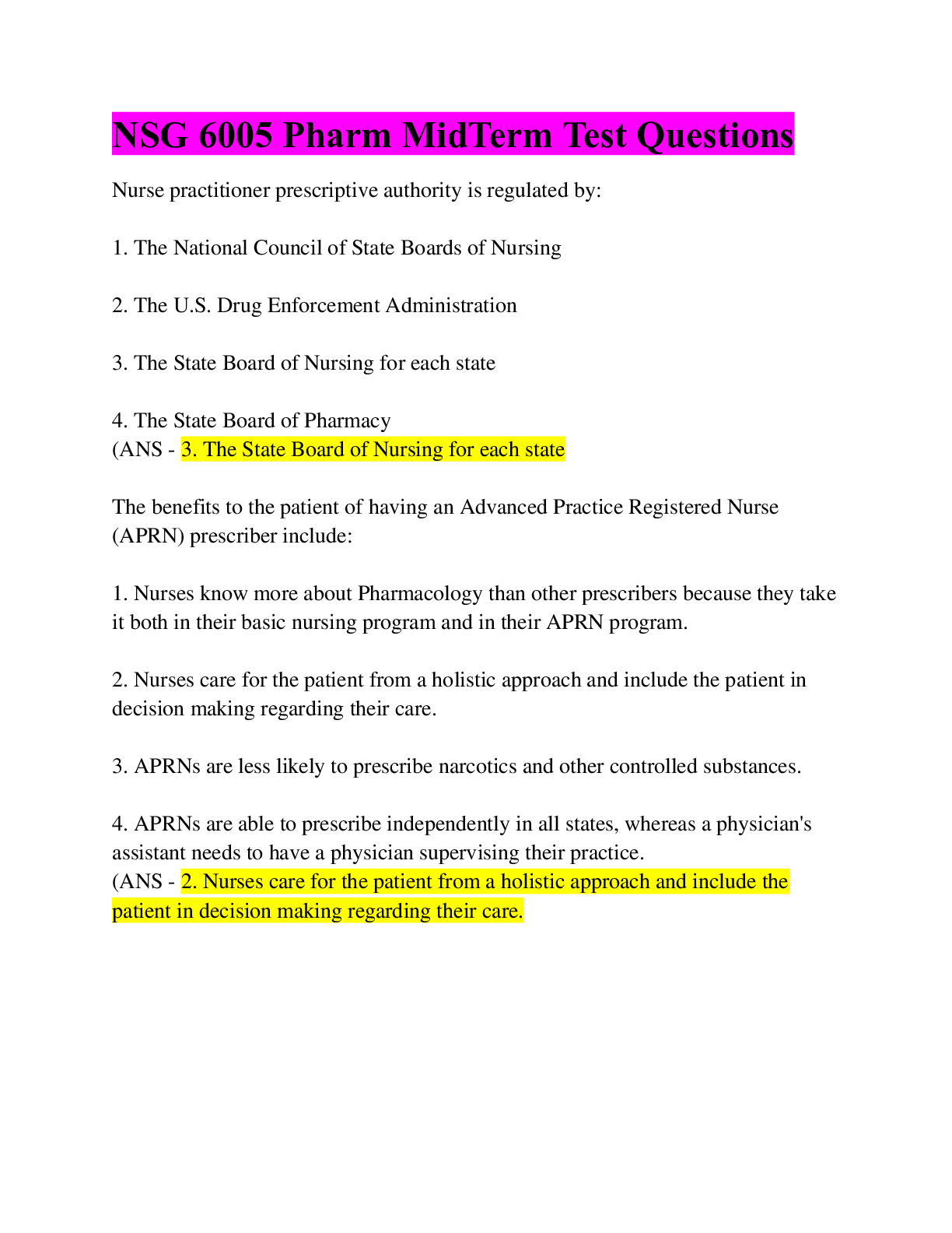 Preview image for NSG 6005: Advanced Pharmacology  MidTerm Test Questions & Answers
